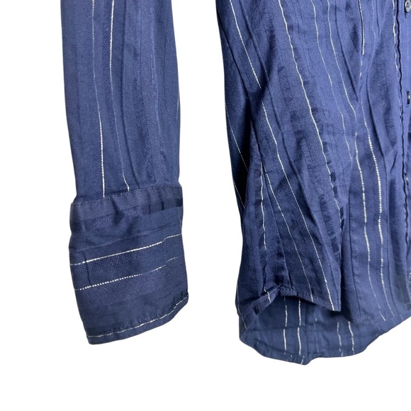 New York & Company Blue Silver Stripped Button Up Blouse Size XS - Picture 3 of 5